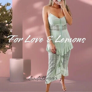 For Love & Lemons Lovebird Lace Ruffle Midi Dress S